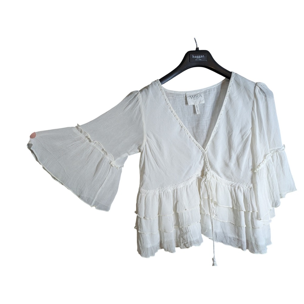 Fairy Boho Babydoll Top Large Tiered Bell Sleeve Semi Sheer Ethereal Cottage